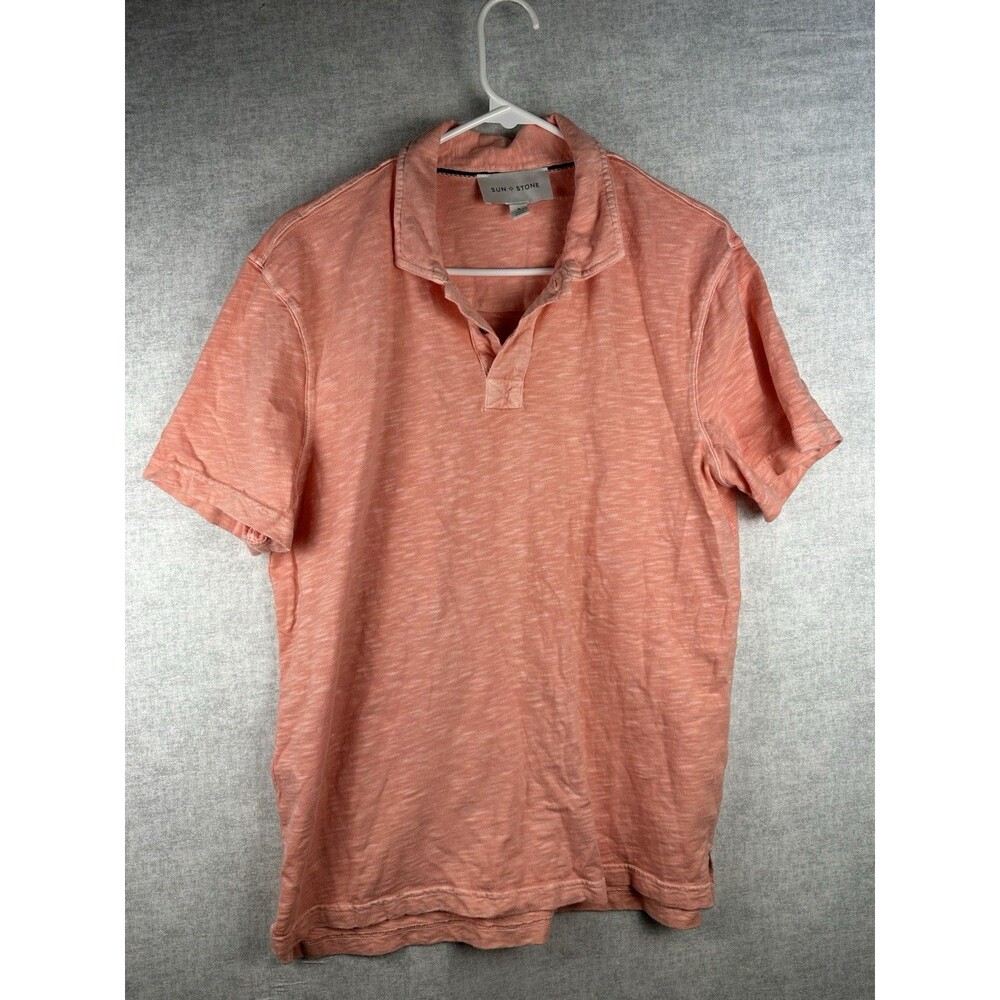 Sun + Stone Polo Shirt Mens M Salmon Short Sleeve Pique Cotton Classic Golf